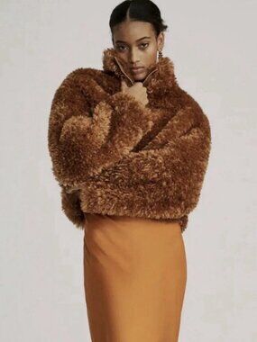 🍯✨NWOT Anthropologie Maeve Teddy Coat XS Honey Zip Up Plush Jacket Cozy FauxFur